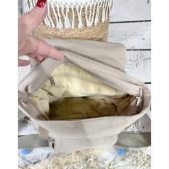 Beiger Kindergartenrucksack Dino Dinosaurier Kindergarten personalisiert individuelles Geschenk