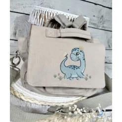 Beiger Kindergartenrucksack Dino Dinosaurier Kindergarten personalisiert individuelles Geschenk