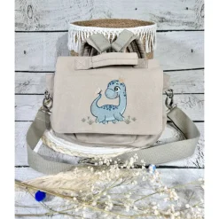 Beiger Kindergartenrucksack Dino Dinosaurier Kindergarten personalisiert individuelles Geschenk