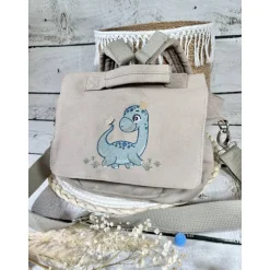 Beiger Kindergartenrucksack Dino Dinosaurier Kindergarten personalisiert individuelles Geschenk
