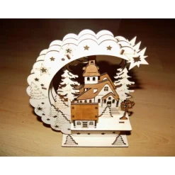 Beleuchtete Weihnachts-Holz-Deko "Das Weihnachtsdorf" – Schwibbogen aus Pappel-Buchensperrholz mit LED