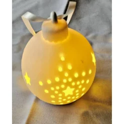 Beleuchtete Weihnachtskugel aus Keramik zum Hängen – Ø ca. 8 cm – festliche Dekoration