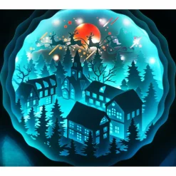 Beleuchteter Bilderrahm mit Weihnachtsmotiv und Farbwechsel.