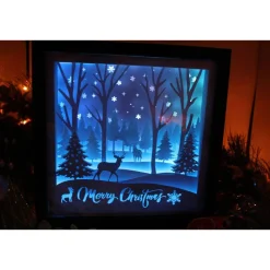 Beleuchteter Bilderrahm mit Weihnachtsmotiv und Farbwechsel.