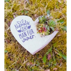 Bepflanztes Herz aus Beton mit Schriftzug Grabschmuck Trauer Grabgesteck Grabherz