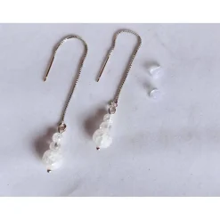 Bergkristall-Ohrringe Durchfädler/-Zieher gecrasht in weiß