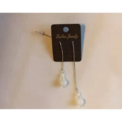 Bergkristall-Ohrringe Durchfädler/-Zieher gecrasht in weiß