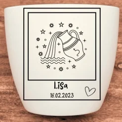 Besonderes Geschenk - Blumentopf graviert - Sternzeichen Wassermann