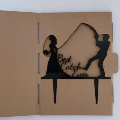 Best Catch Ever - Acryl Cake Topper Figuren für Hochzeitstorte | Schwarz Angel Topper | Lustiger Tortenstecker
