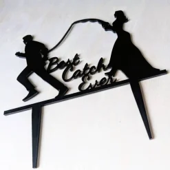 Best Catch Ever - Acryl Cake Topper Figuren für Hochzeitstorte | Schwarz Angel Topper | Lustiger Tortenstecker
