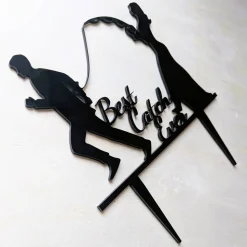 Best Catch Ever - Acryl Cake Topper Figuren für Hochzeitstorte | Schwarz Angel Topper | Lustiger Tortenstecker