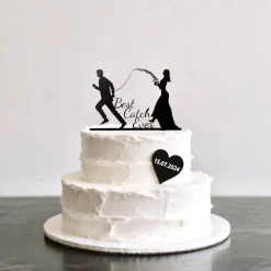 Best Catch Ever - Acryl Cake Topper Figuren für Hochzeitstorte | Schwarz Angel Topper | Lustiger Tortenstecker