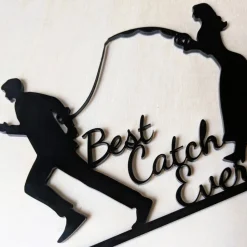 Best Catch Ever - Acryl Cake Topper Figuren für Hochzeitstorte | Schwarz Angel Topper | Lustiger Tortenstecker