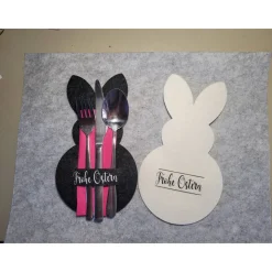 Besteckhalter mit Osterhase aus Filz. Tischdeko für Ostern. Geschenk oder Mitbringsel