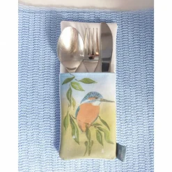 Bestecktasche Eisvogel, hochwertiger Qualitätsdruck, Gemälde Vogelmalerin, Unikat, Handarbeit genäht