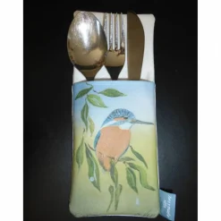 Bestecktasche Eisvogel, hochwertiger Qualitätsdruck, Gemälde Vogelmalerin, Unikat, Handarbeit genäht