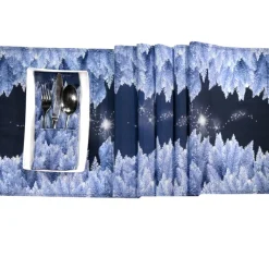 Bestecktaschen 6 Stück & Tischläufer Winter – Tischset & Tischdeko Weihnachten, wasserabweisend, Handarbeit