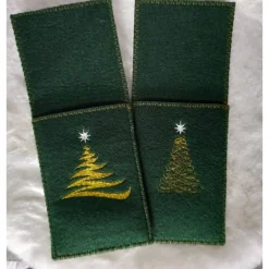Bestecktaschen 6er Weihnachtsset Rot oder Grün – Handgemachte Filz-Taschen mit Stickerei
