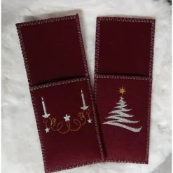 Bestecktaschen 6er Weihnachtsset Rot oder Grün – Handgemachte Filz-Taschen mit Stickerei