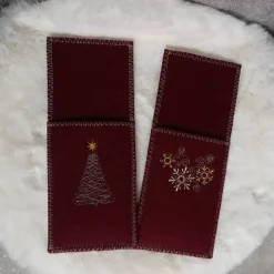 Bestecktaschen 6er Weihnachtsset Rot oder Grün – Handgemachte Filz-Taschen mit Stickerei