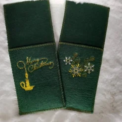Bestecktaschen 6er Weihnachtsset Rot oder Grün – Handgemachte Filz-Taschen mit Stickerei