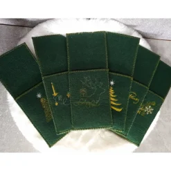 Bestecktaschen 6er Weihnachtsset Rot oder Grün – Handgemachte Filz-Taschen mit Stickerei