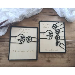 Bester Papa Bester Opa personalisiertes Holzbild Kinder Enkelkinder Fäuste check Vatertag Erinnerungen Herzensbotschaft