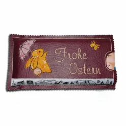 Bestickte Geschenkverpackung für eine Tafel Schokolade als Geschenkidee dunkelrote Schokoladenhülle Ostern