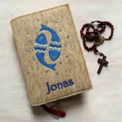 Bestickte Gotteslobhülle aus Filz *Fische mit Punkte *individuell angefertigt