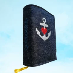 bestickte Hülle für das Gottes - Lob, blau-meliert, hochwertiger Filz