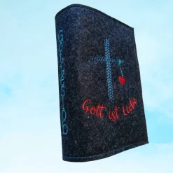 bestickte Hülle für das Gottes - Lob, blau-meliert, hochwertiger Filz