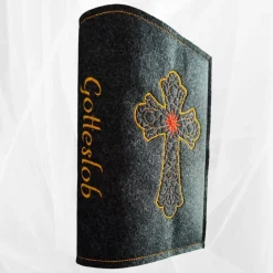 bestickte Hülle für das Gottes - Lob, dunkelgrün-meliert, hochwertiger Filz