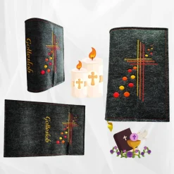 bestickte Hülle für das Gottes - Lob, dunkelgrün-meliert, hochwertiger Filz