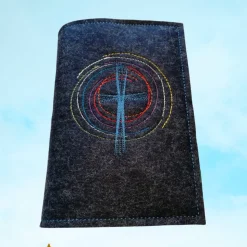 bestickte Hülle für das Gottes - Lob, blau-meliert, hochwertiger Filz