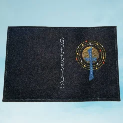 bestickte Hülle für das Gottes - Lob, blau-meliert, hochwertiger Filz