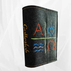 bestickte Hülle für das Gottes - Lob, dunkelgrün-meliert, hochwertiger Filz