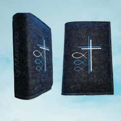 bestickte Hülle für das Gottes - Lob, blau-meliert, hochwertiger Filz