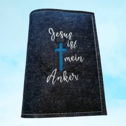 bestickte Hülle für das Gottes - Lob, blau-meliert, hochwertiger Filz