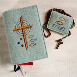 Bestickte Rosenkranztasche aus Filz *Fische mit Wellen *individuell angefertigt