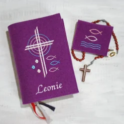 Bestickte Rosenkranztasche aus Filz *Fische mit Wellen *individuell angefertigt