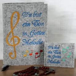 Bestickte Rosenkranztasche aus Filz *Motiv Du bist ein Ton in Gottes Melodie 2 *individuell angefertigt