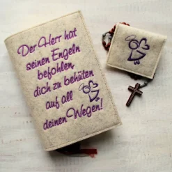 Bestickte Rosenkranztasche aus Filz *Motiv Engel fliegend *individuell angefertigt