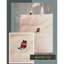 Bestickte Stofftasche mit Weihnachtsmann im Weinglas