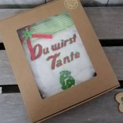 Bestickte Windel mit Spruch: Du wirst Tante