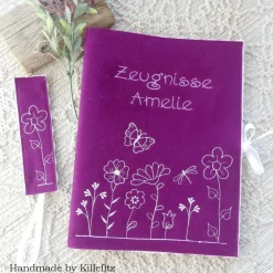 bestickte Zeugnismappe personalisiert aus Filz – Geschenk zum Schulanfang für Mädchen