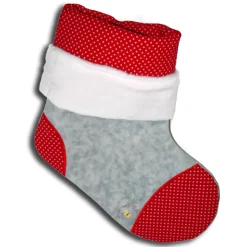 Bestickter grauer Nikolausstiefel Stickmotiv Reh personalisierter Weihnachtsstiefel mit Namen flauschige Krempe