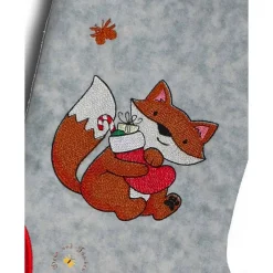 Bestickter grauer Nikolausstiefel Stickmotiv Fuchs personalisierter Weihnachtsstiefel mit Namen flauschige Krempe