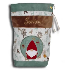 Bestickter Weihnachtsbeutel Nikolaus-Applikation personalisierter Nikolausbeutel weihnachtlicher Geschenksack Wunschname