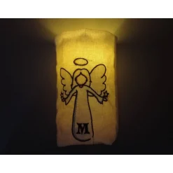 Besticktes Lichtersäckchen, Trauerlicht, Erinnerungslicht - Engel mit Initialen - Gedenklicht, Trauerbewältigung Sternen