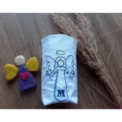 Besticktes Lichtersäckchen, Trauerlicht, Erinnerungslicht - Engel mit Initialen - Gedenklicht, Trauerbewältigung Sternen